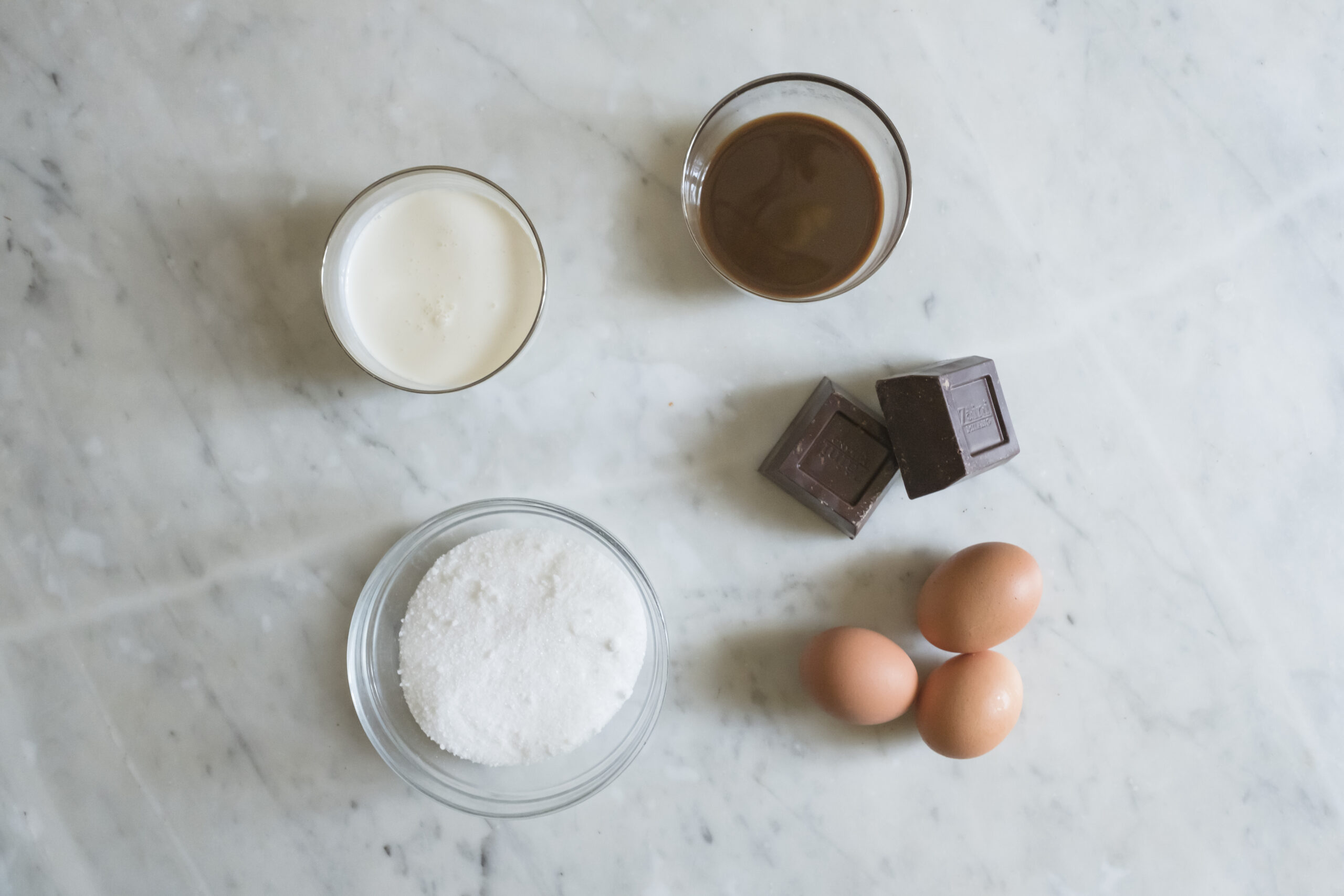 Chocolate and coffee mousse ingredients